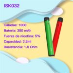 ISK032 Vape Desechable 1000 Caladas MTL Cigarrillos electrónicos desechables